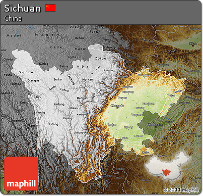 Physical Map of Sichuan, darken