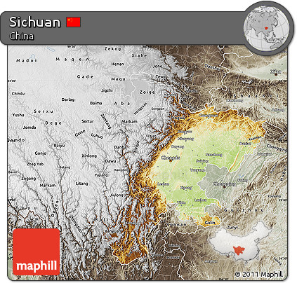 Physical Map of Sichuan, semi-desaturated