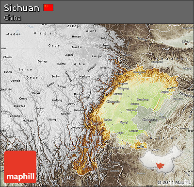 Physical Map of Sichuan, semi-desaturated