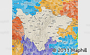 Shaded Relief Map of Sichuan, political shades outside