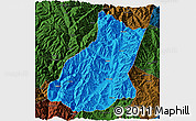 Political 3D Map of Mianning, darken