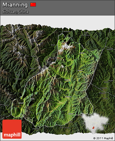 Satellite 3D Map of Mianning, darken