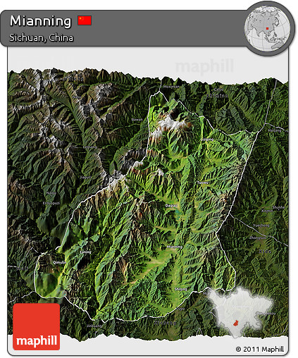 Satellite 3D Map of Mianning, darken
