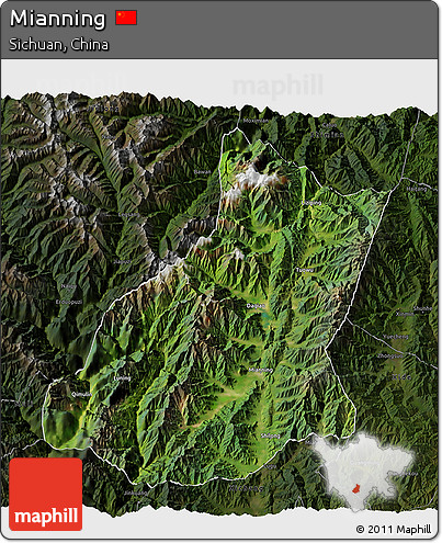 Satellite 3D Map of Mianning, darken