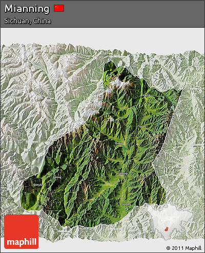 Satellite 3D Map of Mianning, lighten