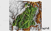 Satellite 3D Map of Mianning, physical outside