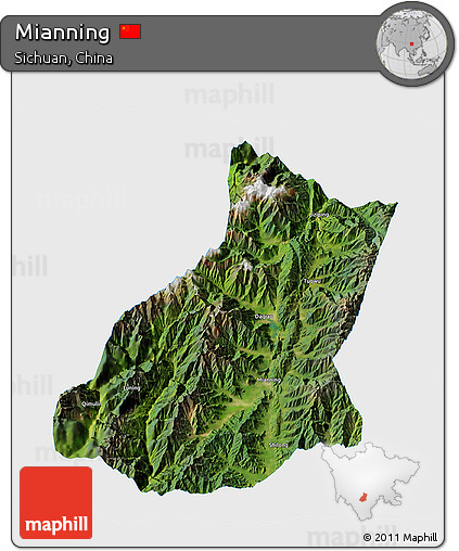 Satellite 3D Map of Mianning, single color outside