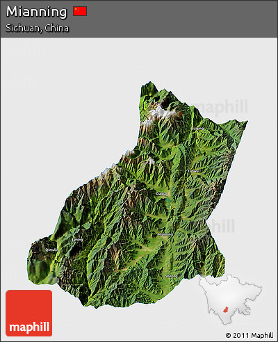 Satellite 3D Map of Mianning, single color outside