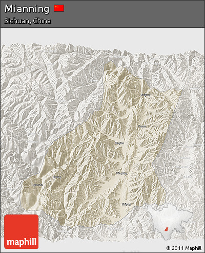 Shaded Relief 3D Map of Mianning, lighten