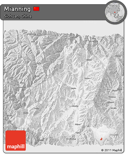 Silver Style 3D Map of Mianning