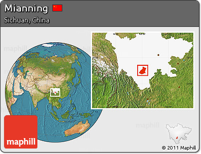 Satellite Location Map of Mianning, highlighted parent region
