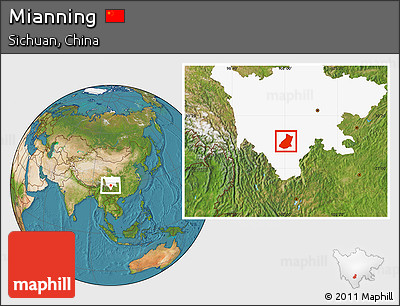 Satellite Location Map of Mianning, highlighted parent region