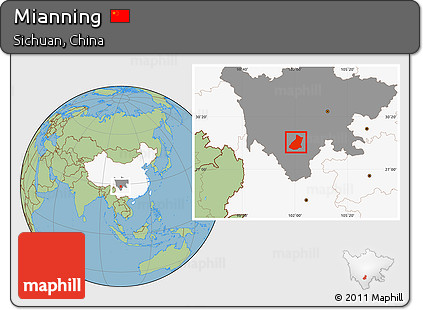 Savanna Style Location Map of Mianning, highlighted country, highlighted parent region