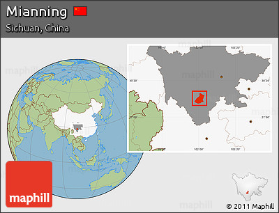 Savanna Style Location Map of Mianning, highlighted country, highlighted parent region