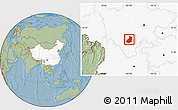 Savanna Style Location Map of Mianning, highlighted country, hill shading