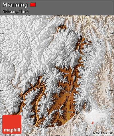 Physical Map of Mianning, lighten