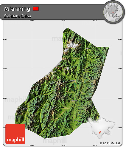 Satellite Map of Mianning, single color outside