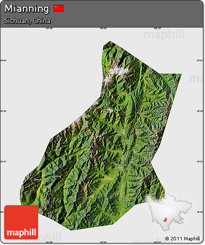 Satellite Map of Mianning, single color outside