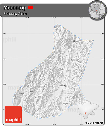 Silver Style Map of Mianning, single color outside