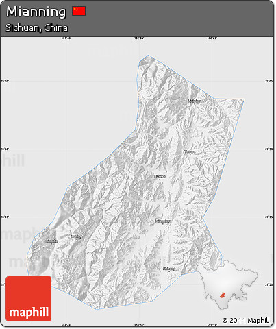 Silver Style Map of Mianning, single color outside