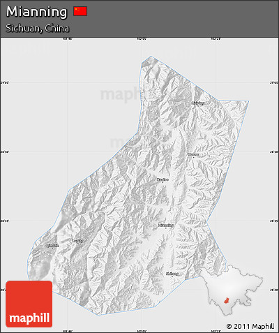 Silver Style Map of Mianning, single color outside