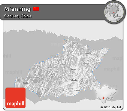 Gray Panoramic Map of Mianning, single color outside