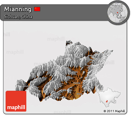 Physical Panoramic Map of Mianning, cropped outside