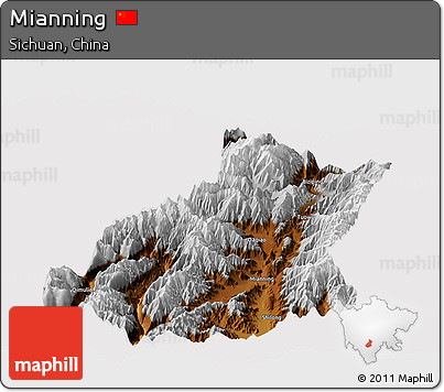 Physical Panoramic Map of Mianning, cropped outside