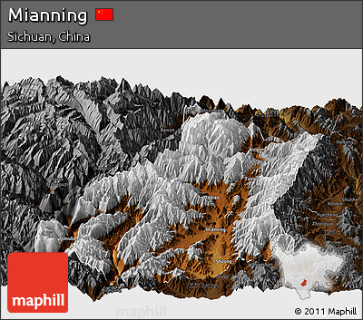 Physical Panoramic Map of Mianning, darken
