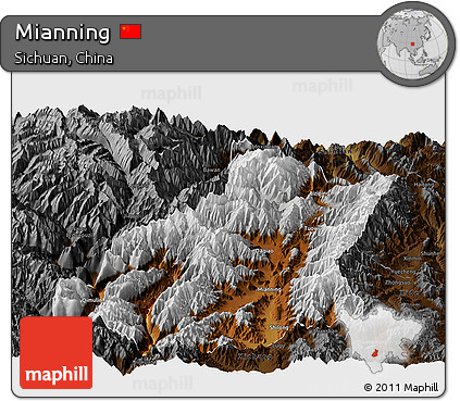 Physical Panoramic Map of Mianning, darken