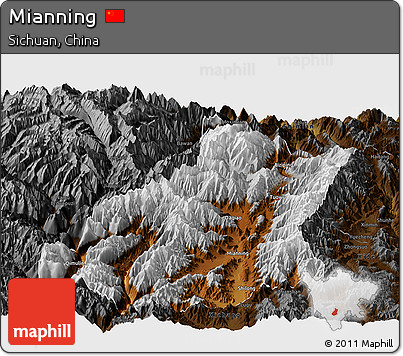 Physical Panoramic Map of Mianning, darken