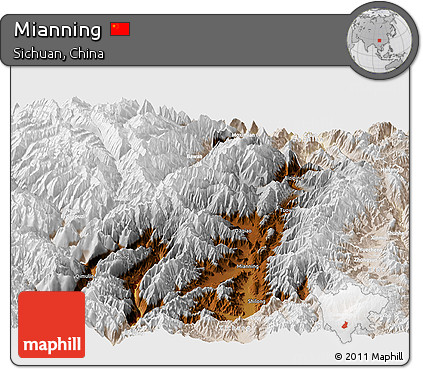 Physical Panoramic Map of Mianning, lighten