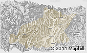 Shaded Relief Panoramic Map of Mianning, desaturated