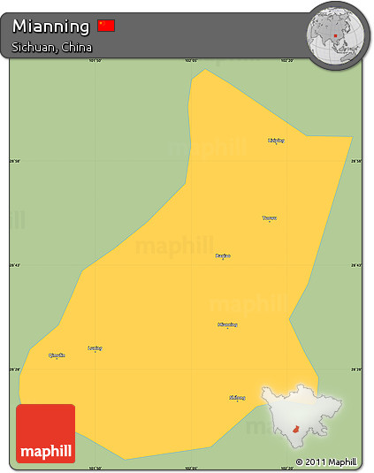 Savanna Style Simple Map of Mianning, single color outside