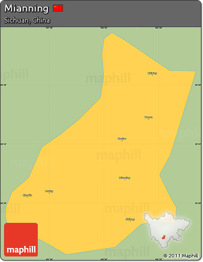 Savanna Style Simple Map of Mianning, single color outside