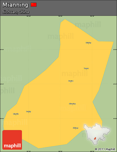 Savanna Style Simple Map of Mianning, single color outside