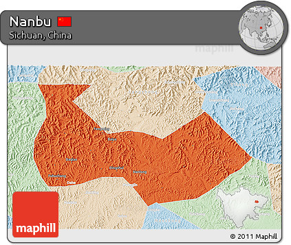 Political 3D Map of Nanbu, lighten