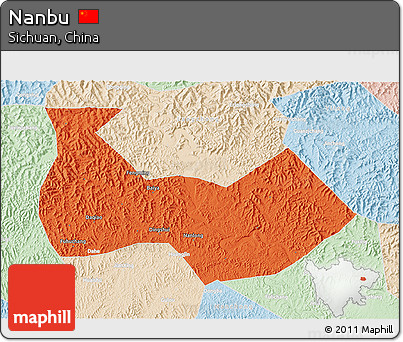 Political 3D Map of Nanbu, lighten