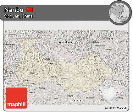 Shaded Relief 3D Map of Nanbu, semi-desaturated