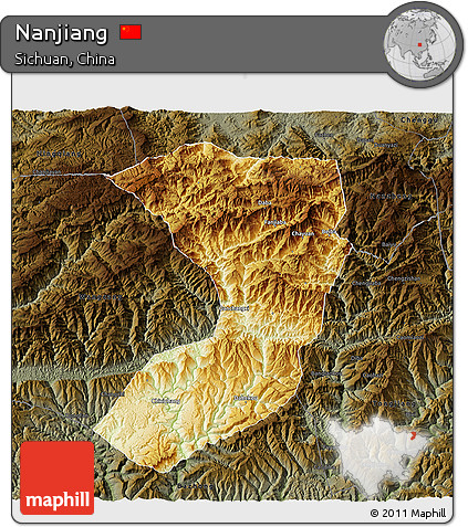 Physical 3D Map of Nanjiang, darken