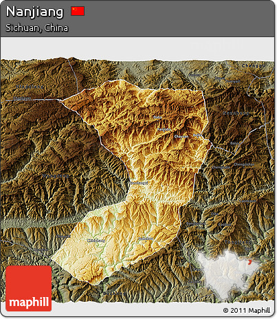 Physical 3D Map of Nanjiang, darken