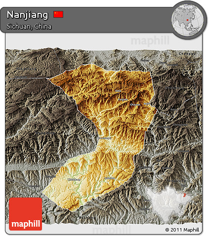 Physical 3D Map of Nanjiang, darken, semi-desaturated