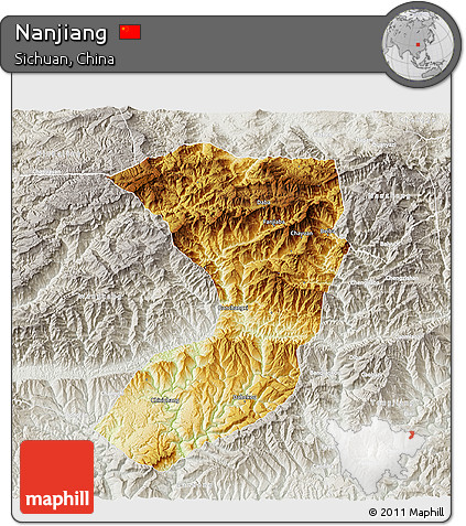 Physical 3D Map of Nanjiang, lighten, semi-desaturated
