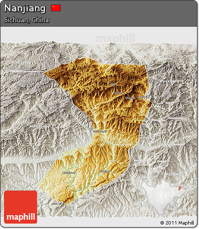 Physical 3D Map of Nanjiang, lighten, semi-desaturated