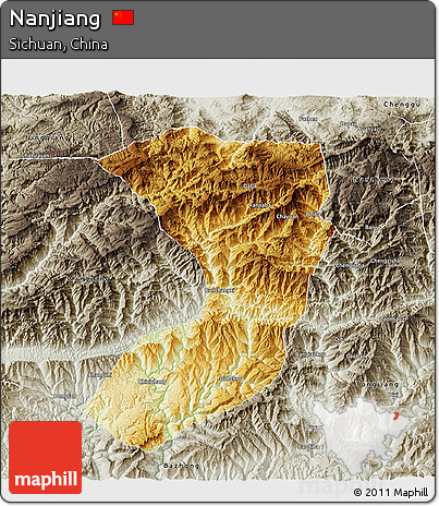 Physical 3D Map of Nanjiang, semi-desaturated