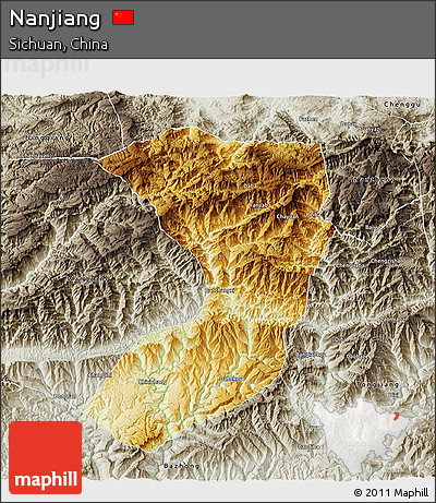 Physical 3D Map of Nanjiang, semi-desaturated