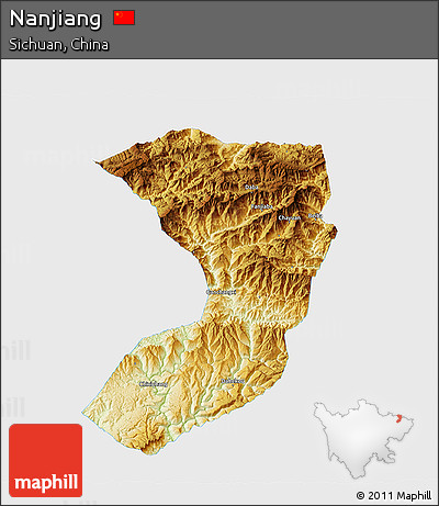 Physical 3D Map of Nanjiang, single color outside
