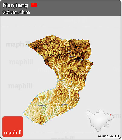 Physical 3D Map of Nanjiang, single color outside