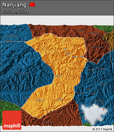 Political 3D Map of Nanjiang, darken