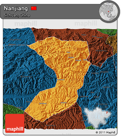 Political 3D Map of Nanjiang, darken